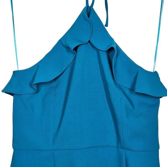 French Connection Whisper Ruth Ruffle Halter Neck Dress Mosaic BLue Women Size 8 - Picture 13 of 13